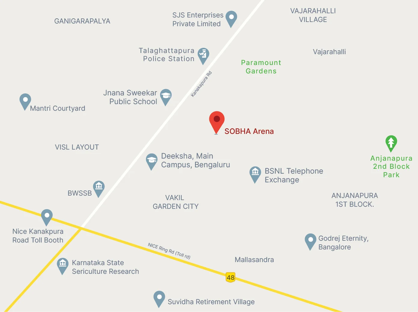 SOBHA Arena Google Map, Kanakapura Road, Bangalore